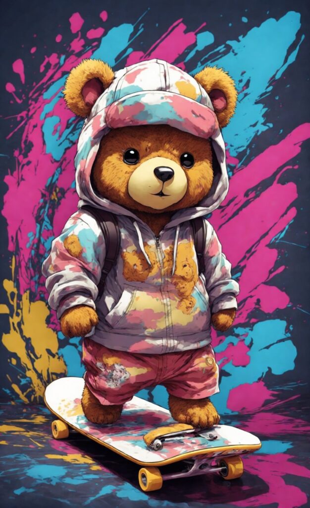 plush skater bear wallpaper with graffiti background