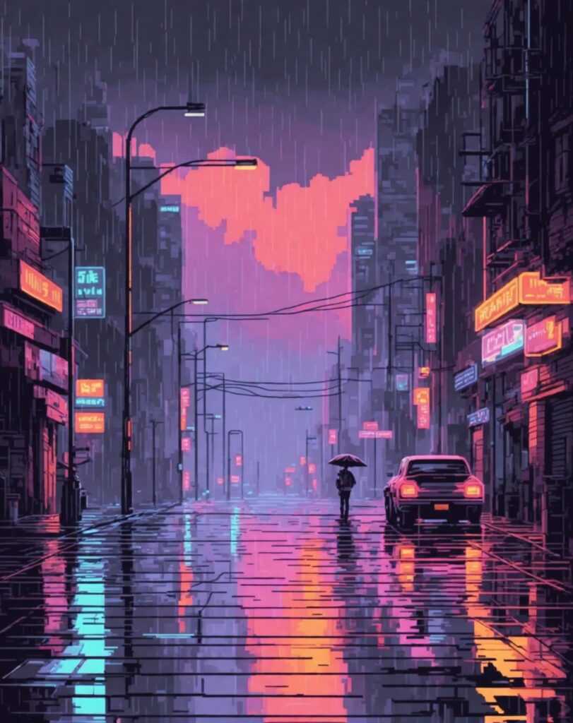 Tokyo Neon Street Pixel Art Wallpaper