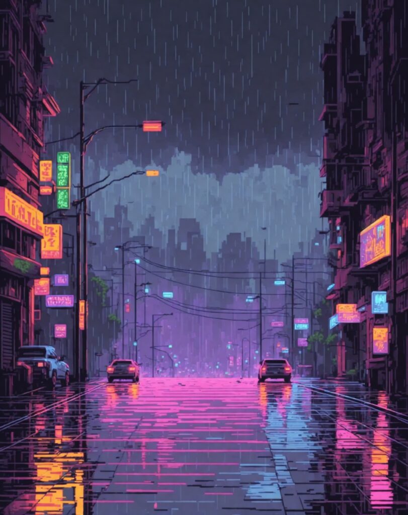 Tokyo Neon Street Pixel Art Wallpaper