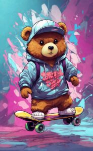 plush skater bear wallpaper with graffiti background