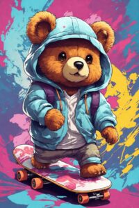 plush skater bear wallpaper with graffiti background